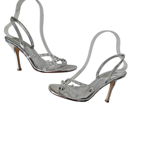 Larroude Annie Slingback Heel Sandal Size 7 Silver Swarovski Crystals - Picture 5 of 7